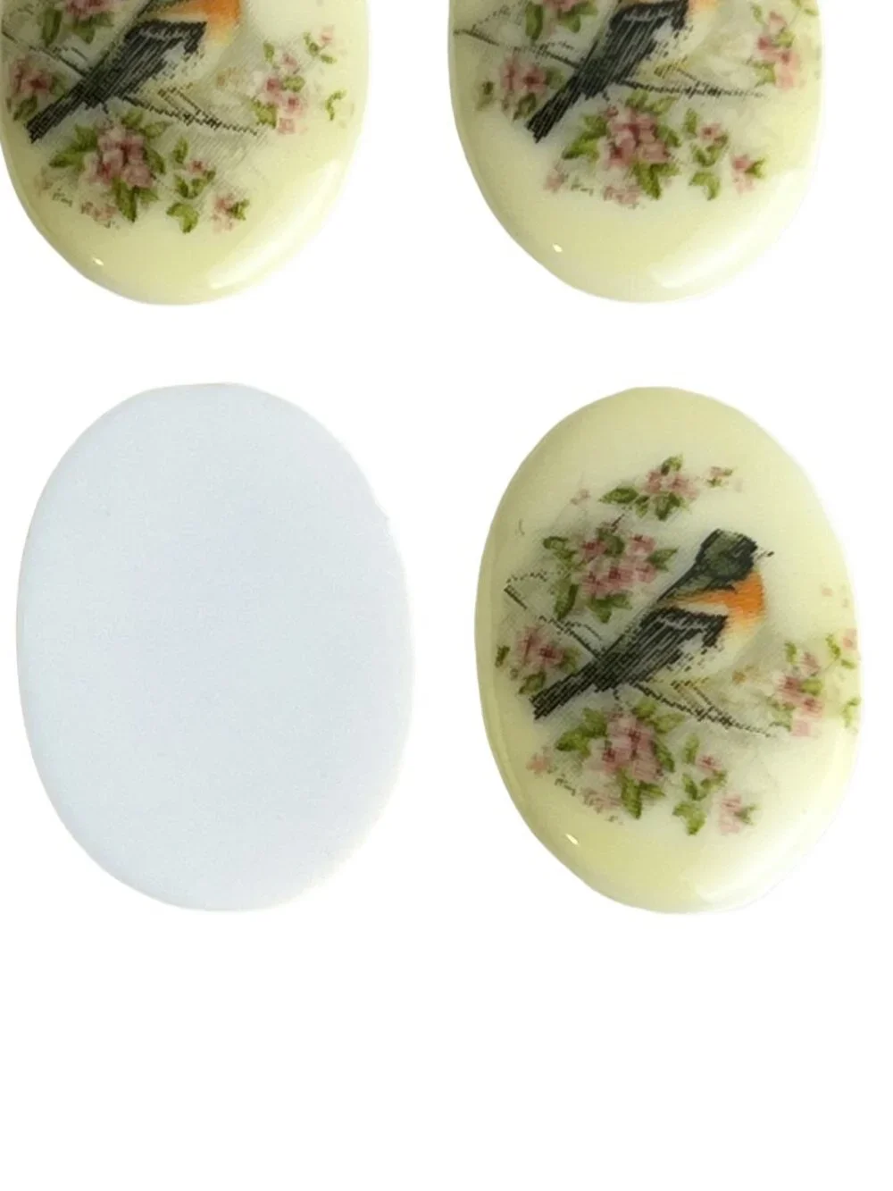 Vintage Style Litho Bird Acrylic Cabochons 25x18 mm - Destash Lot of 8